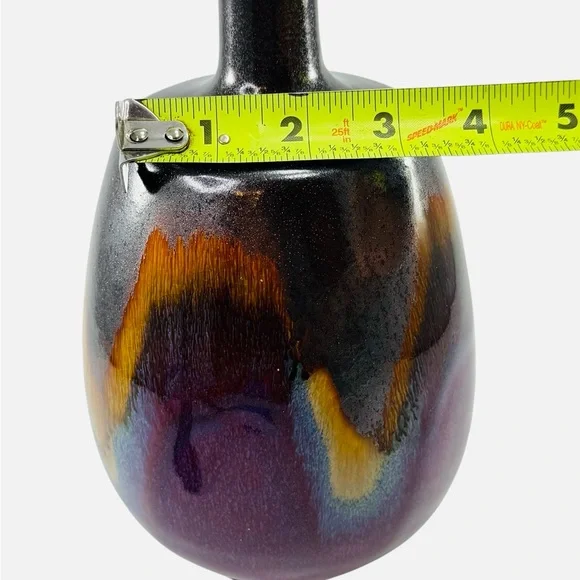 Clay Iridescent Bottle Neck Top Bud Table Vase Cobalt Blue Gold Purple Green - Picture 7 of 8